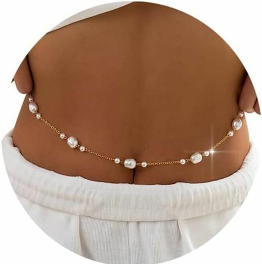 Body Chains | BODIY Bodiy Pearl Belly Chain Gold Body Chains Simple Waist Chain Bikini Body Jewelry Beach Rave Accessory For Women And Girls