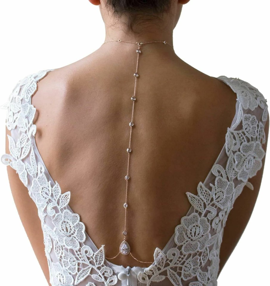 Body Chains | Rotaiboes Rhinestone Crystal Back Chain Jewelry For Women Bride Backless Rhinestone Waterdrop Body Chain Belly Waist Necklace Wedding Dress Accessories