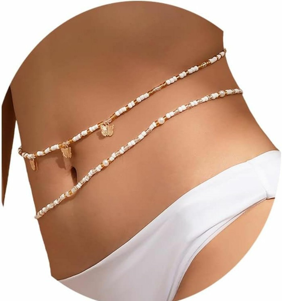 Body Chains | Generic Beads Waist Bikini Chain Gold Boho Butterfly Belly Chains Layered Body Chain Beach Tassel Stretchy Stomach Jewelry For Women