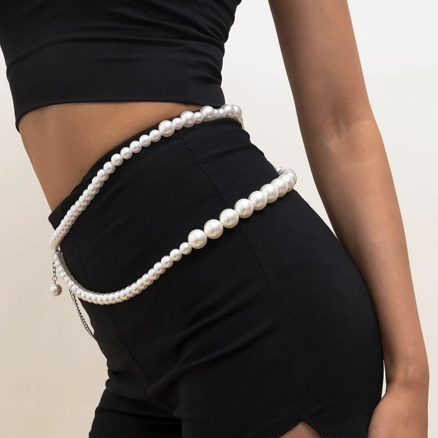 Body Chains | Chargances Chargances Women'S Pearl Waist Chain Multilayer Adjustable Waist Chain Charm Belly Body Chain For Women And Girls