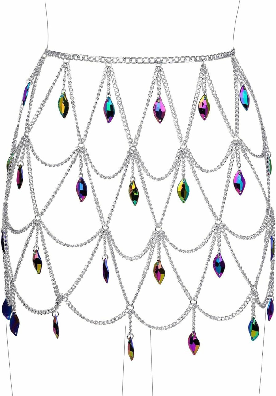 Body Chains | CCbodily Ccbodily Crystal Body Chain Dress - Boho Layered Body Waist Belly Chain Skirt Festival Jewelry For Women