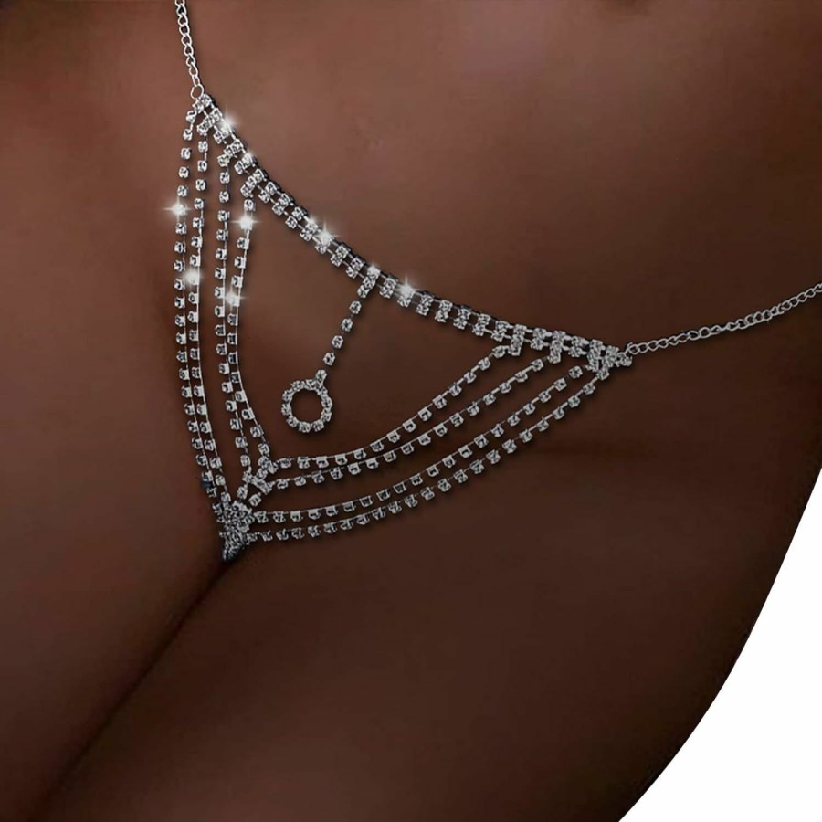 Body Chains | Cusmyre Sexy Rhinestone Thong Panties Crystal Waist Belly Summer Beach Bikini Body Chain Jewelry Rhinestone G-String Chain Crystal Thong For Women (Panties)