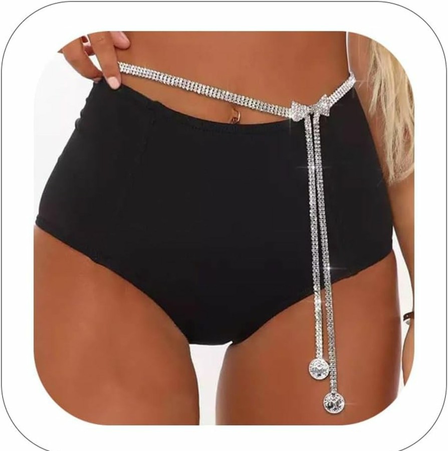 Body Chains | Generic Butterfly Waist Chain Belt Plus Size Festival For Women Silver Adjustable Rhinestone Body Chain Belly Jewelry