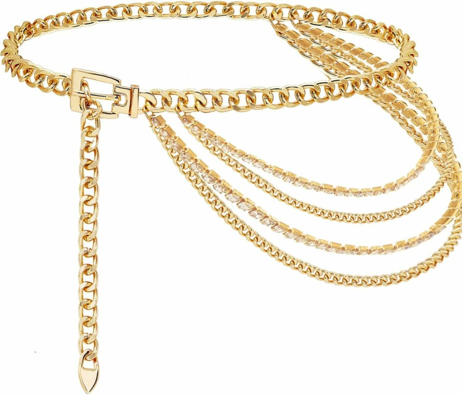 Body Chains | Suyi Suyi Chain Belt For Women Rhinestone Gold Chain Belt Multilayer Metal Waist Chain