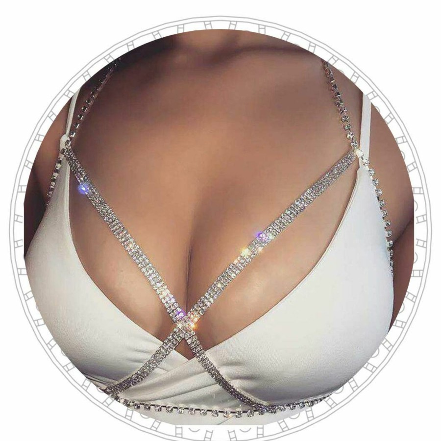 Body Chains | Unknown Jeweky Boho Crystal Body Chain Silver Rhinestone Harness Bra Jewelry Beach Bikini Body Jewelry For Women And Girls