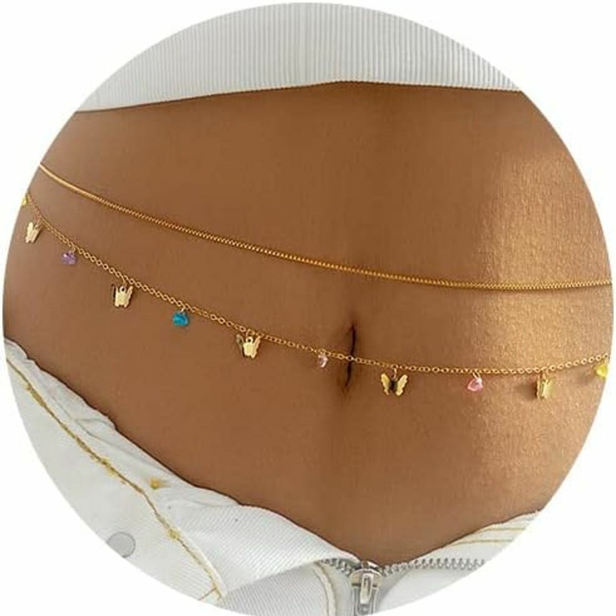 Body Chains | YANCHUN Layered Beaded Waist Chain Gold Cross Belly Chain Crystal Moon Star Butterfly Body Chain Summer Boho Beach Bikini Body Chains Adjustable Body Jewelry For Women Girls