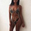 Body Chains | Salliy Salliy Boho Body Chain Bra Gold Sexy Rhinestone Bikini Bra Body Halter Backless Sequins Chain Bra Beach Body Accessories Jewelry For Women And Girls (Gold Bra + Skirt)