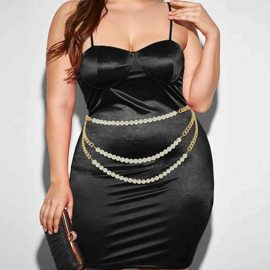 Body Chains | Wriidy Wriidy Pearl Waist Chain Gold Women Belly Chain Adjustble Belt Body Jewelry Accessories For Dress