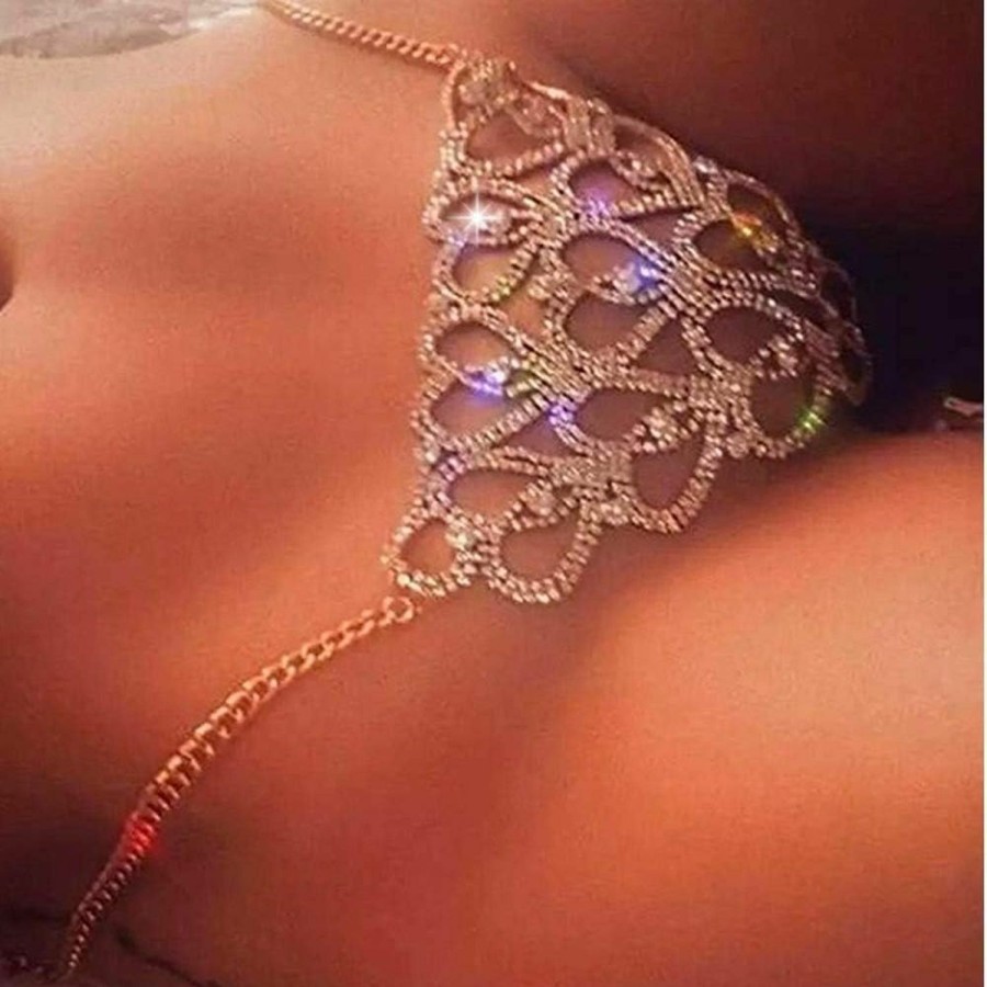 Body Chains | Cusmyre Women Sexy Rhinstone Underwear Thong Panties Tassel Heart Pendant Crystal Waist Chain Thong Bikini Festival G String Jewelry