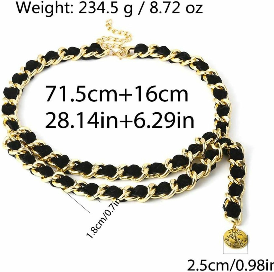 Body Chains | Jurxy Jurxy Alloy Waist Chain Body Chain Weave Rope Winding Twist Chain For Women Waist Belt Pendant Belly Chain Adjustable Body Harness For Jeans Dresses - S Size Black And Gold