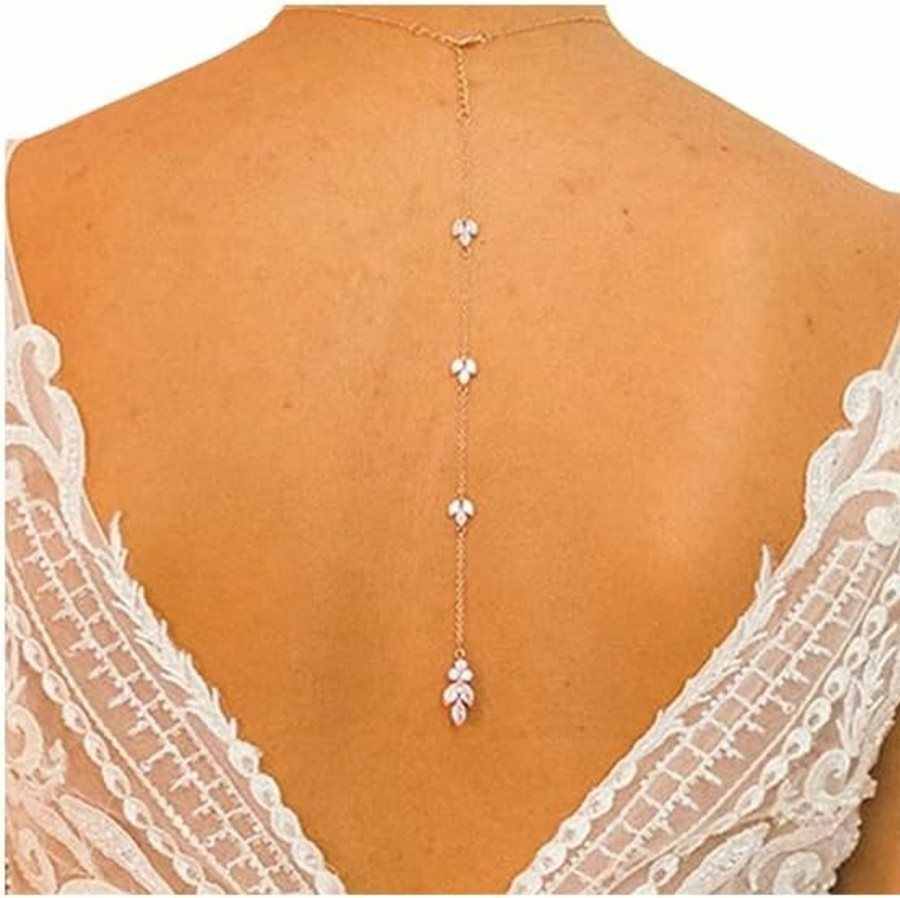 Body Chains | Rotaiboes Bride Backless Rhinestone Waterdrop Body Chain Belly Waist Necklace