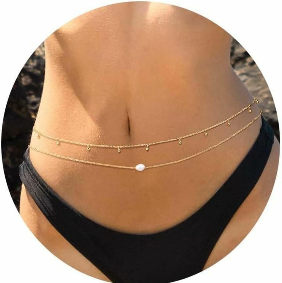 Body Chains | FIBO STEEL Fibo Steel 18K Gold Plated Waist Chains Body Chains For Women Stainless Steel Bikini Belly Chains Layered Summer Beach Body Jewelry Adjustable