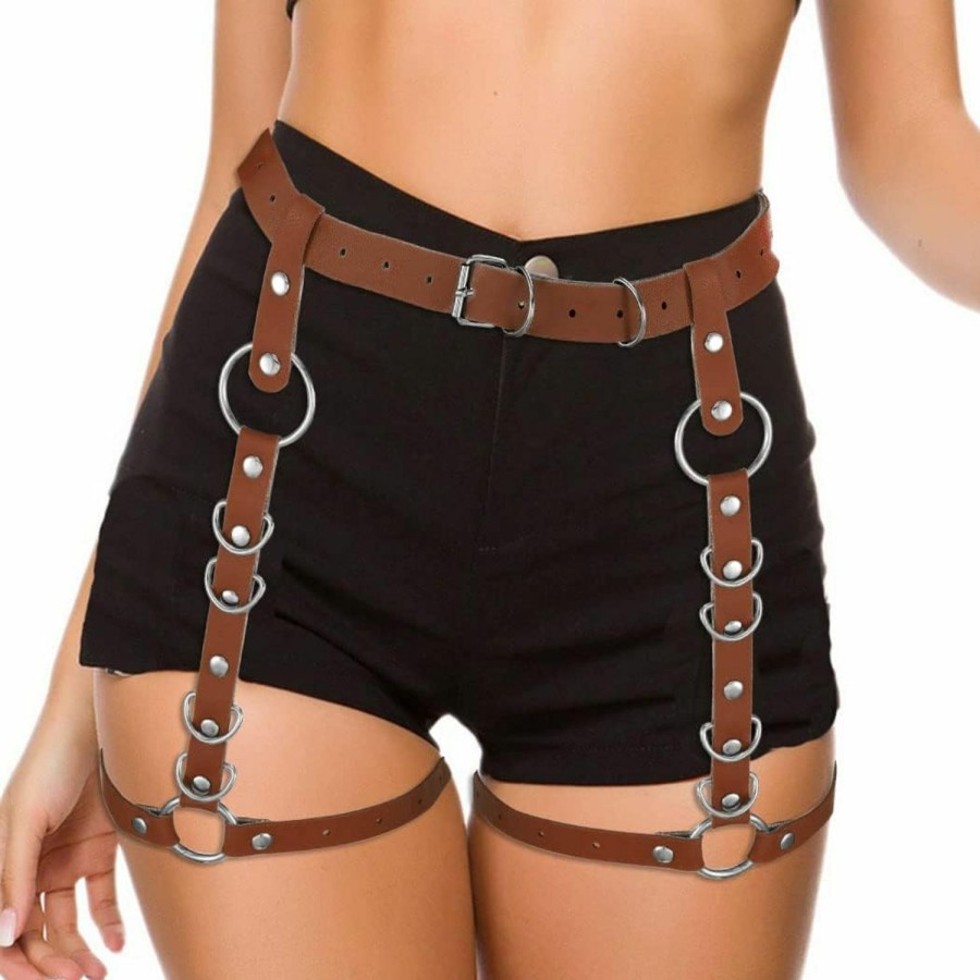 Body Chains | Asooll Asooll Punk Leather Body Chains Waist Leg Body Belt Rave Thigh Garter Party Club Body Accessories For Women And Girls