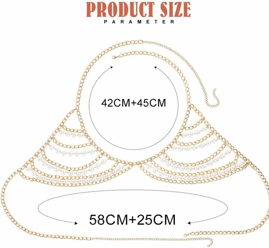 Body Chains | Asooll Asooll Gold Pearl Chest Chain Layered Necklace Bra Body Chains Fashion Bikini Bra Jewelry Chain Fashion Beach Rave Body Accessories Jewelry For Women And Girls