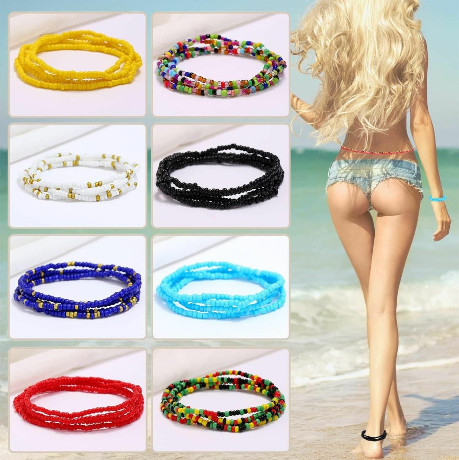 Body Chains | Taouzi Taouzi 8-24Pcs Waist Beads For Women Weight Loss Colorful Beaded Body Chain Handmade Boho Waist Chains Belly Bead Body Chain Jewelry For Women