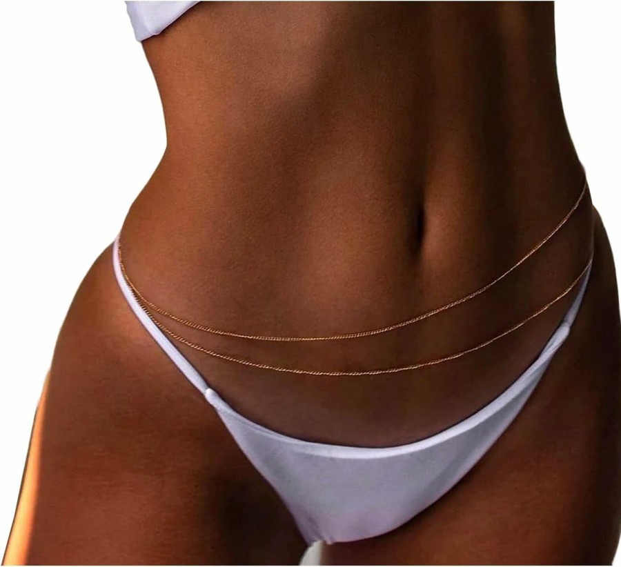 Body Chains | VRIOVN Dainty Layered Belly Waist Chain, Layered Bikini Body Jewelry, Simple Body Chain Gift For Women Dance