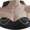 Body Chains | Zangoiry Rhinestone Shoulder Chain Necklace Jewelry Sexy Rhinestone Tassel Arm Chain Bridal Wedding Multi Layered Shoulder Body Chain Crystal Back Chain Jewelry For Women (Silver)