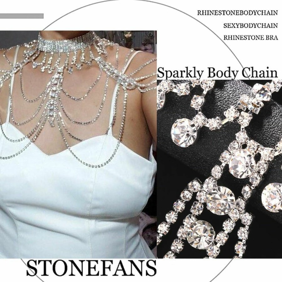 Body Chains | STONEFANS Stonefans Bridal Rhinestone Shoulder Necklace Body Collar Jewelry Luxury Tassel Crystal Shoulder Harness Chain Wedding For Women