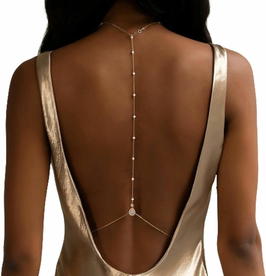 Body Chains | Rotaiboes Bride Backless Rhinestone Waterdrop Body Chain Belly Waist Necklace