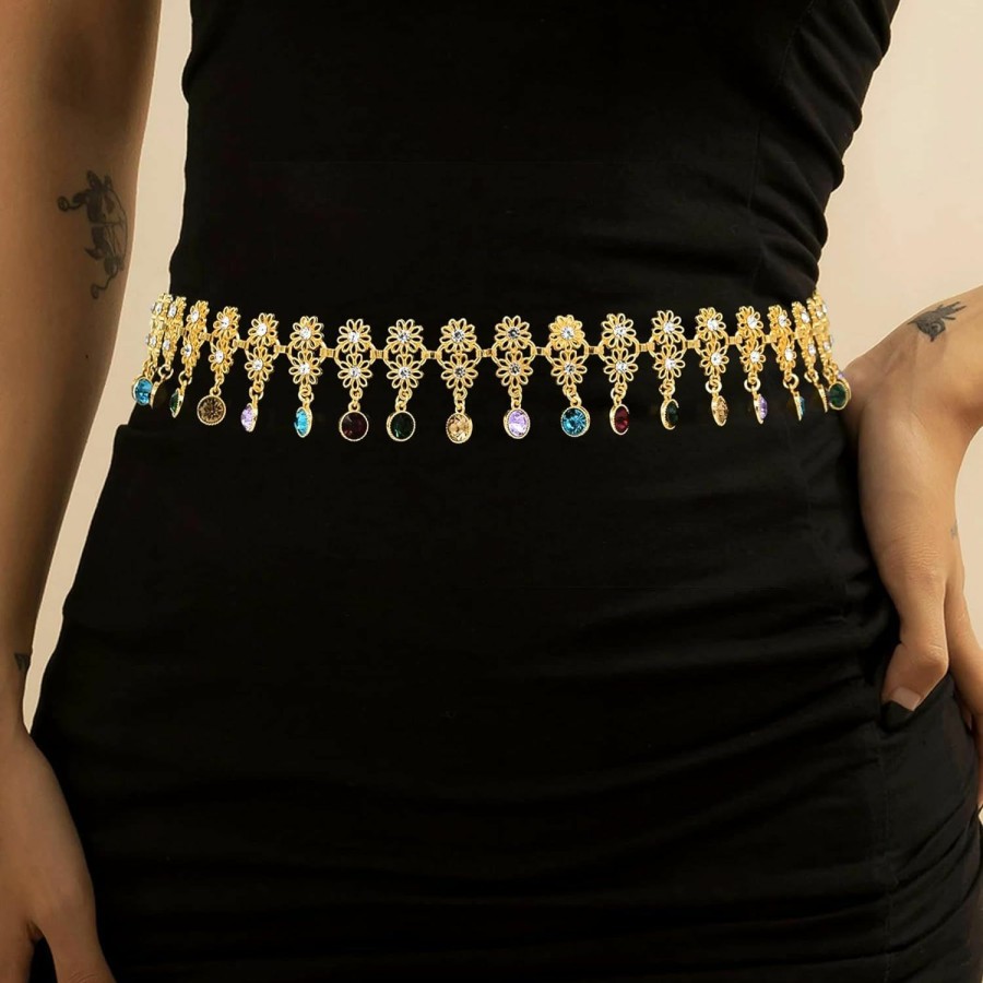 Body Chains | idealway Idealway Vintage Waist Chain Hollow Carving Rhinestone Crystal Body Chain Summer Beach Body Waist Chain Jewelry