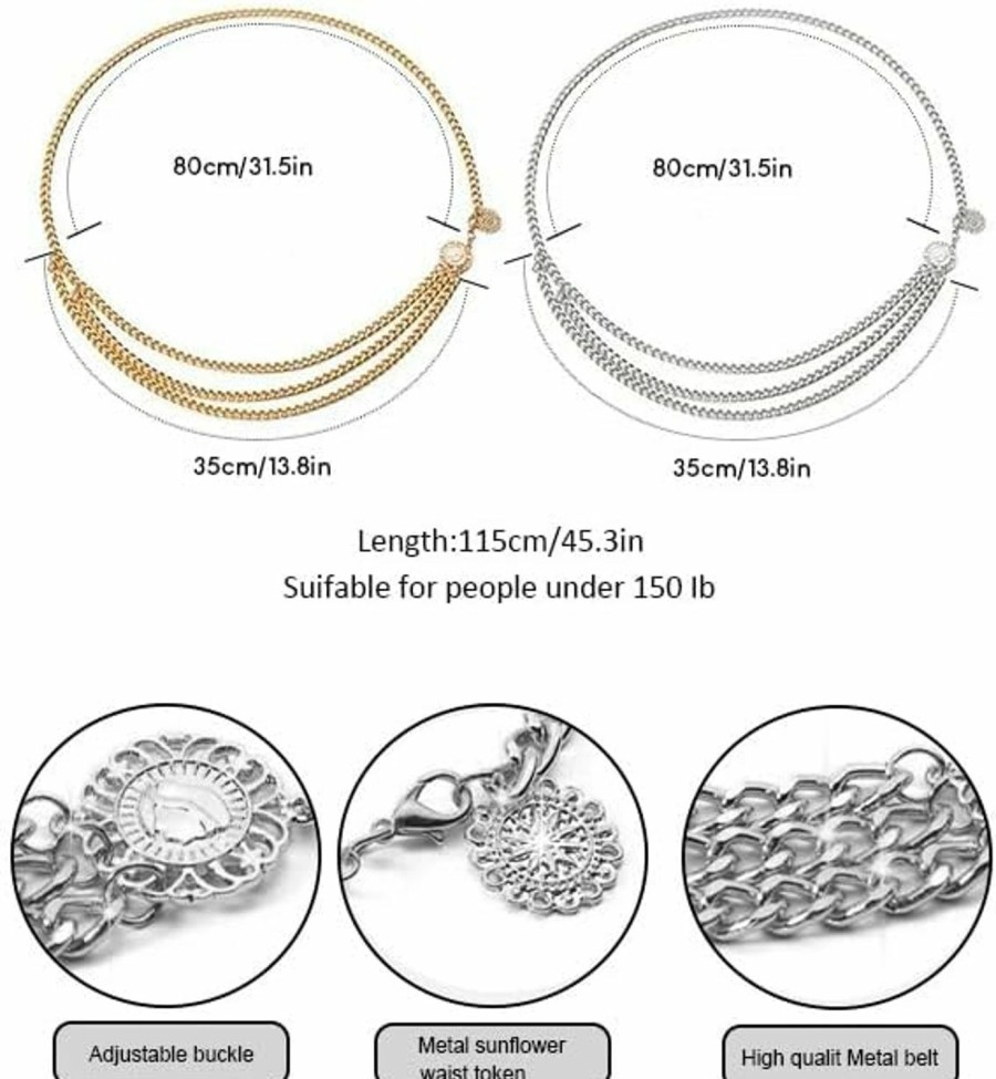 Body Chains | YEAHACLUB 2Pcs Silver/Gold Waist Chain Belt Plus Size, Plated Multilayer Body Belly Chain With Pearl Charms, Minimalist Elegant Fashionable Waist Chain Belt Suitable For Parties Banquets Dance Accessories