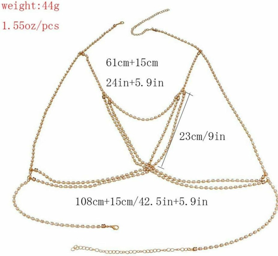 Body Chains | GRAEEN Graeen Rhinestone Bra Body Chains Crystal Chest Chain Cross Bra Chain Summer Body Jewelry For Women And Girls