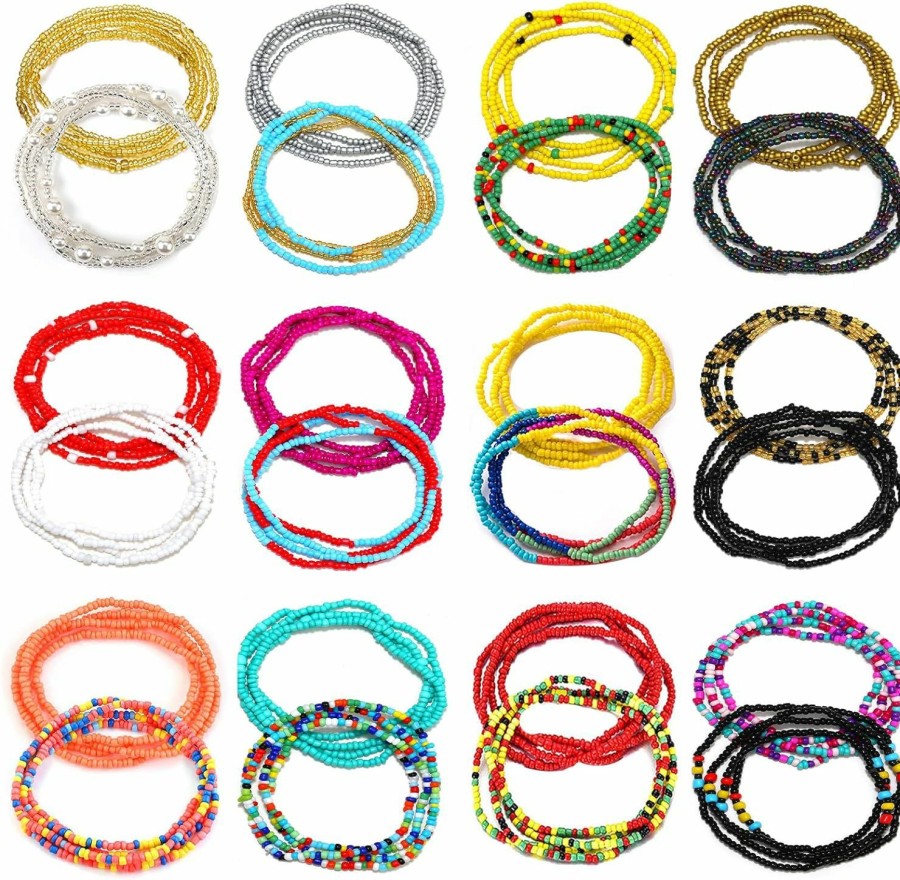 Body Chains | Honsny Honsny 24Pcs Waist Beads For Women African Waist Beads Chain Layered Belly Body Chain Colorful Beach Waist Jewelry