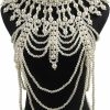 Body Chains | MGBISYI Mgbisyi Beaded Shoulder Chain - Faux Pearl Body Chain Shawl Jewelry Layered Bib Necklace Collar