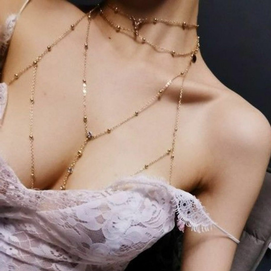 Body Chains | Blindery Blindery Rhinestone Chain Bra Sexy Gold Body Chain Bikini Body Jewelry Bra Jewelry Party Rave For Women