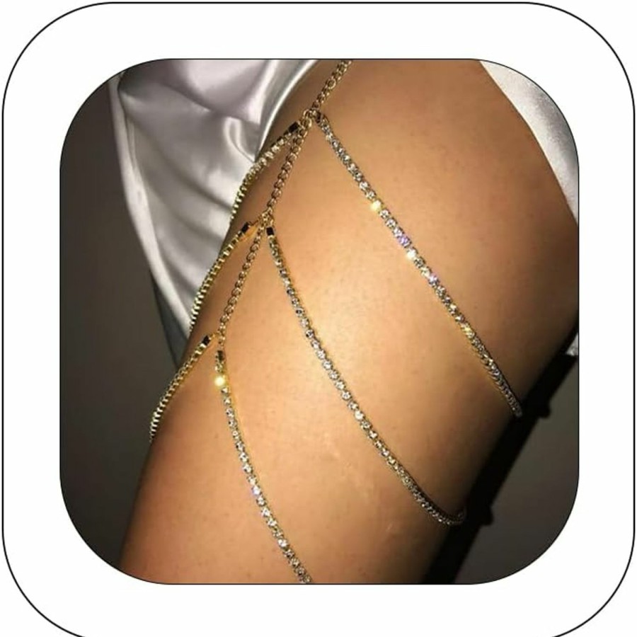 Body Chains | Hanfluenve Hanfluenve Boho Rhinestones Thigh Chain Party Layered Crystal Tassel Leg Chain Sparkling Leg Harness Body Chain Sexy Body Jewelry Accessories For Women