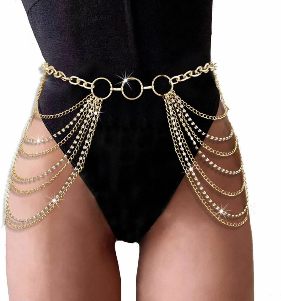 Body Chains | COSYDAYS Cosydays Punk Rhinestone Waist Chain Belt Harness Body Chain Crystal Layered Beach Bikini Chain Belly Chain Jewelry For Women And Girls