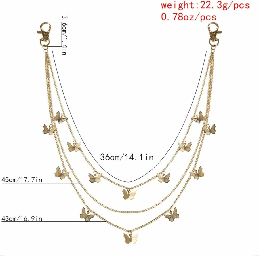 Body Chains | tenghong2021 Punk Body Chain Goth Street Butterfly Belt Waist Chain Pants Chain Pocket Wallet Chain Gold Cuban Layered Jean Pants Belt Chains Waist Belly Body Chain Jewelry