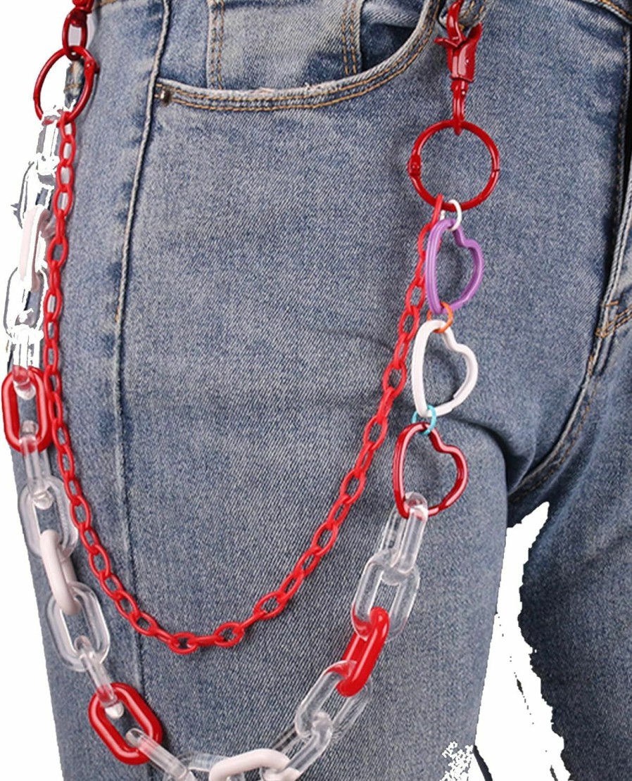 Body Chains | YERTTER Yertter Gothic Acrylic Layered Rock Hip Hop Pants Jean Chain Heart Rings Pendant Layered Punk Trousers Chains Biker Heavy Thick Wallet Pocket Chains Silver Keychains Body Chain For Men And Women