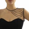 Body Chains | Leivkatuy Simple Metal Shoulder Chain Necklace Layered Upper Arm Chain Bracelet Tassel Shoulder Chain Summer Bikini Body Chain Jewelry For Women (Black)