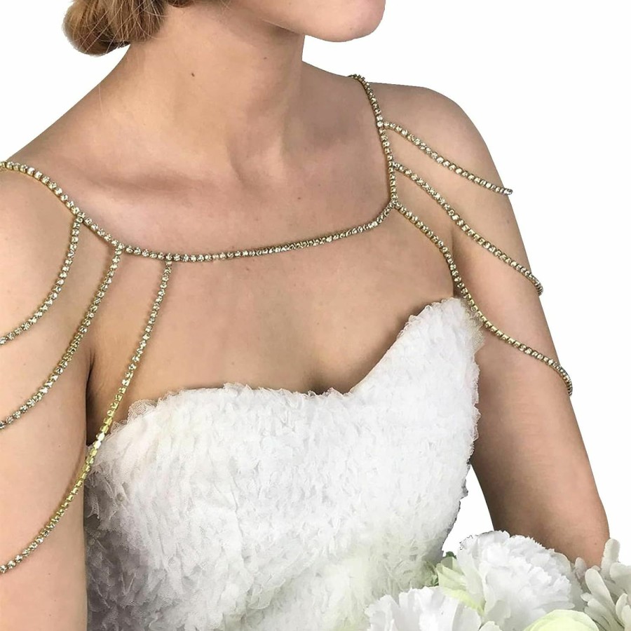 Body Chains | Rotaiboes Multi-Layered Wedding Rhinestone Shoulder Chain Jewelry Crystal Bridal Necklace Sexy Rhinestone Body Chains Tassel Arm Chain Bridal Backdrop Jewelry For Women