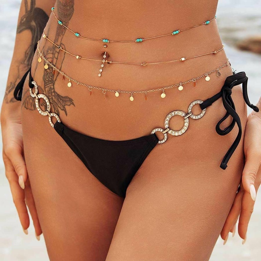 Body Chains | JEWEKY Jeweky Layered Beaded Waist Chain Sequin Belly Body Chain Turquoise Beach Body Jewelry For Women And Girls