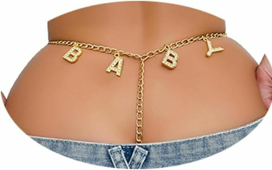 Body Chains | Rotaiboes Rhinestone Letters Pendant Thong Panties Summer Crystal Waist Chain Adjustable Bikini Rhinestone Sexy Thong Festival Rave G String Crystal Chain Thong Jewelry For Women Party