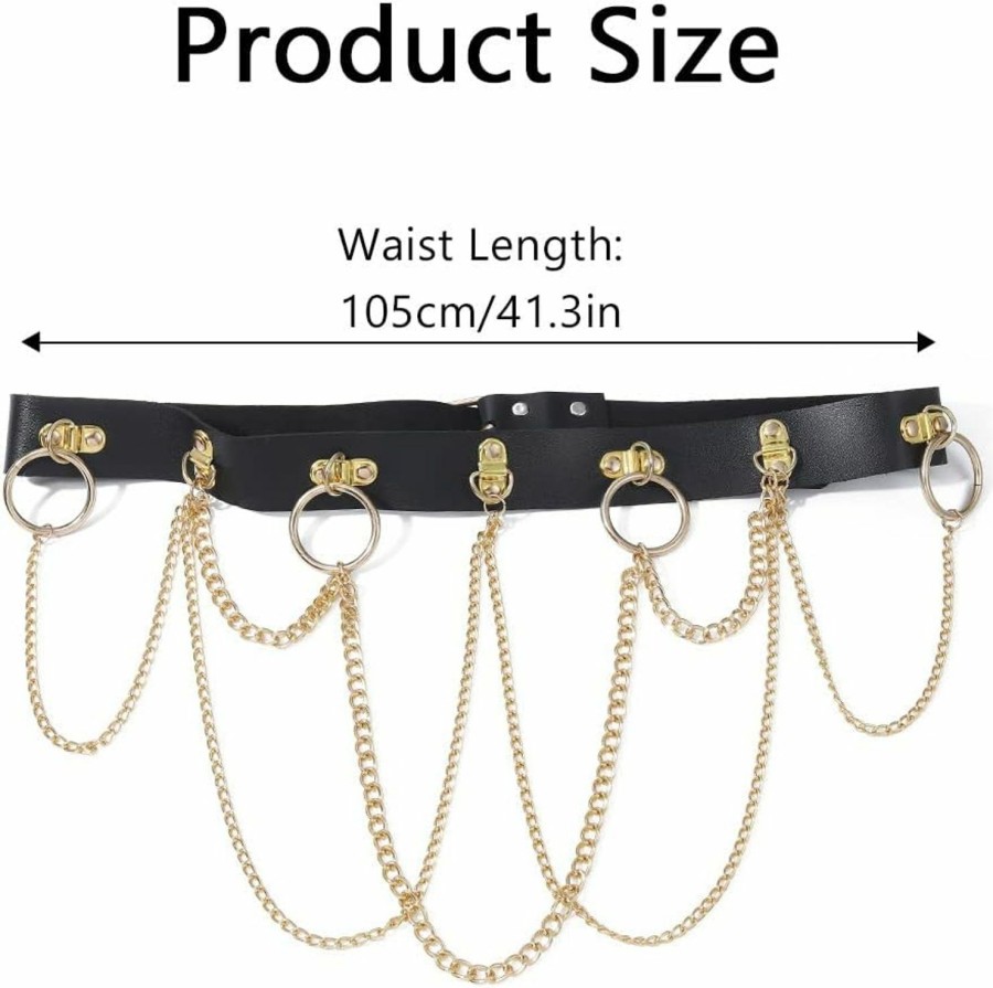 Body Chains | BODIY Bodiy Layered Waist Chain Belts Black Leather Circle Punk Gothic Belly Body Chain Rave Accessories Strap Festival Body Jewelry For Women And Girls (Gold)