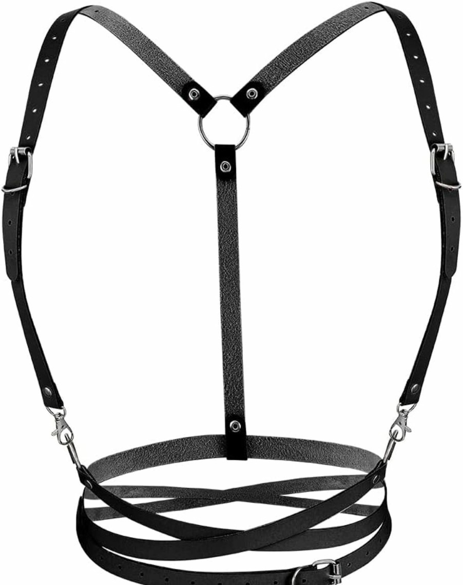 Body Chains | BODIY Bodiy Gothic Punk Body Chains Pu Leather Fashion Black Waist Straps Belt Womens Loop Belts Fashion Halloween Club Adjustable Costume Belt