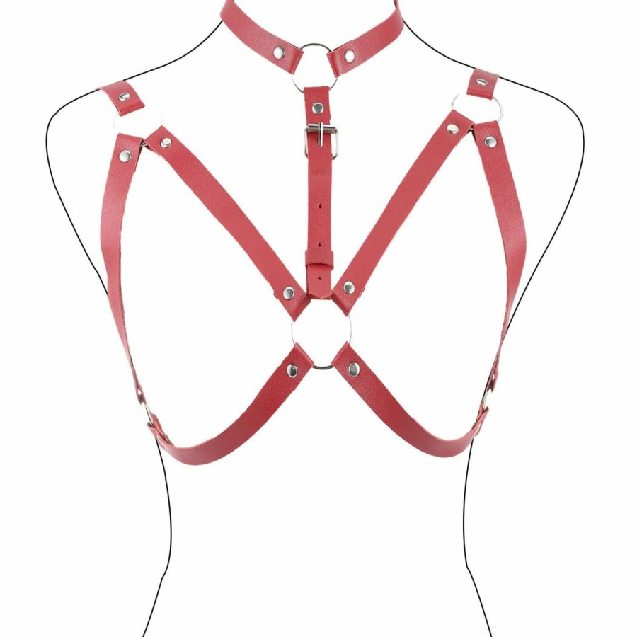 Body Chains | Obmyec Obmyec Punk Leather Body Chain Sexy Bikini Bra Body Harness Jewelry Waist Belts Chains Nightclub Party Cosplay Rave Body Accessories For Women And Girls (Red)