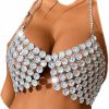 Body Chains | Formery Formery Women'S Crystal Body Chain Silver Shiny Rhinestone Chest Chains Blackless Summer Beach Party Body Jewelry