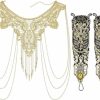 Body Chains | ramede Ramede 2 Pcs Steampunk Jewelry For Women Bikini Body Chain Necklace Jewelry Bronzing Fingerless Gloves Gold Fine Chain For Women Girls Halloween Wedding Costume Accessories