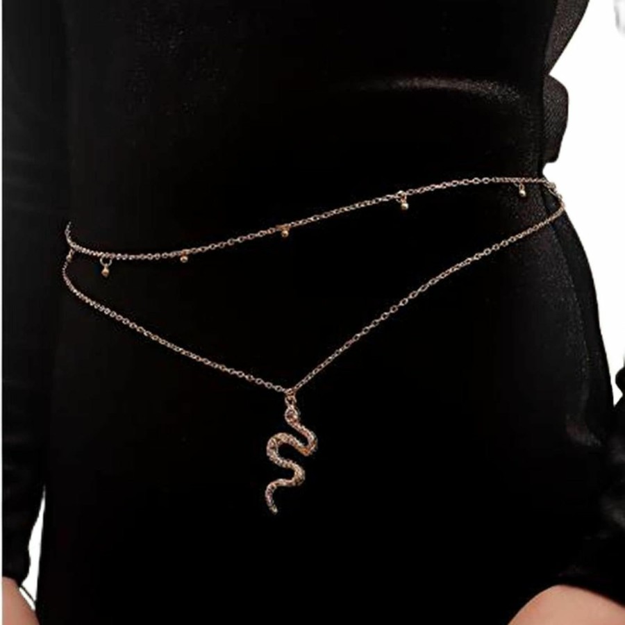 Body Chains | Zeshimb Zeshimb Snake Waist Chain Layered Belly Beads Chain Sexy Beach Bikini Body Chain Punk Gold Serpent Waist Body Belt Rave Party Prom Accessory Jewelry For Women