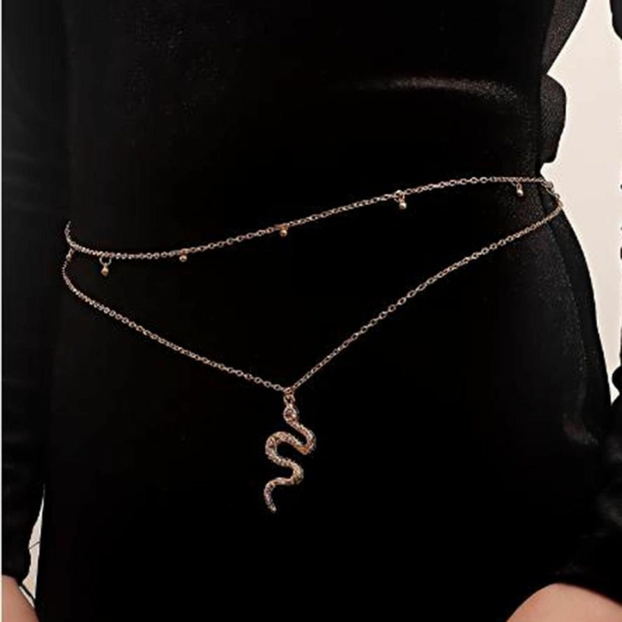 Body Chains | Zeshimb Zeshimb Snake Waist Chain Layered Belly Beads Chain Sexy Beach Bikini Body Chain Punk Gold Serpent Waist Body Belt Rave Party Prom Accessory Jewelry For Women