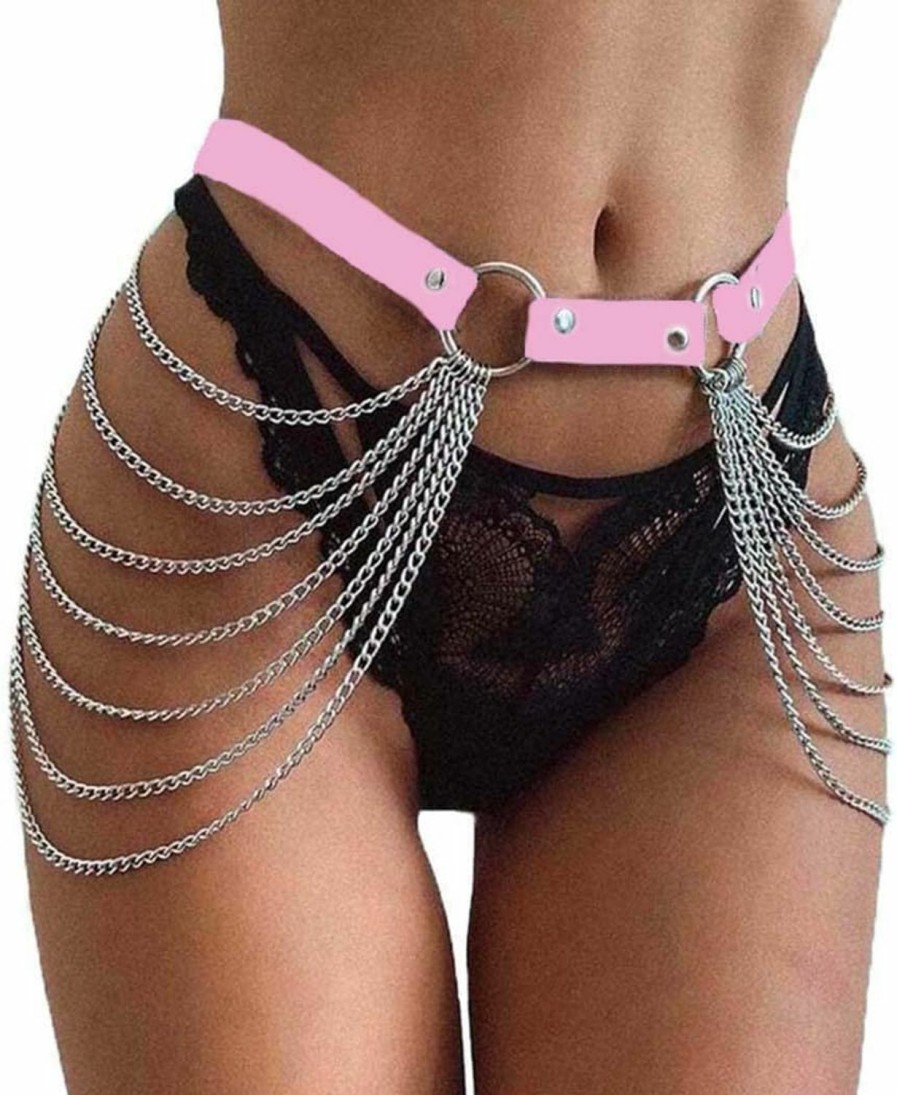 Body Chains | Victray Victray Punk Black Waist Chain Belt Leather Layered Belly Body Chains Rave Body Jewelry Accessories For Women And Girls