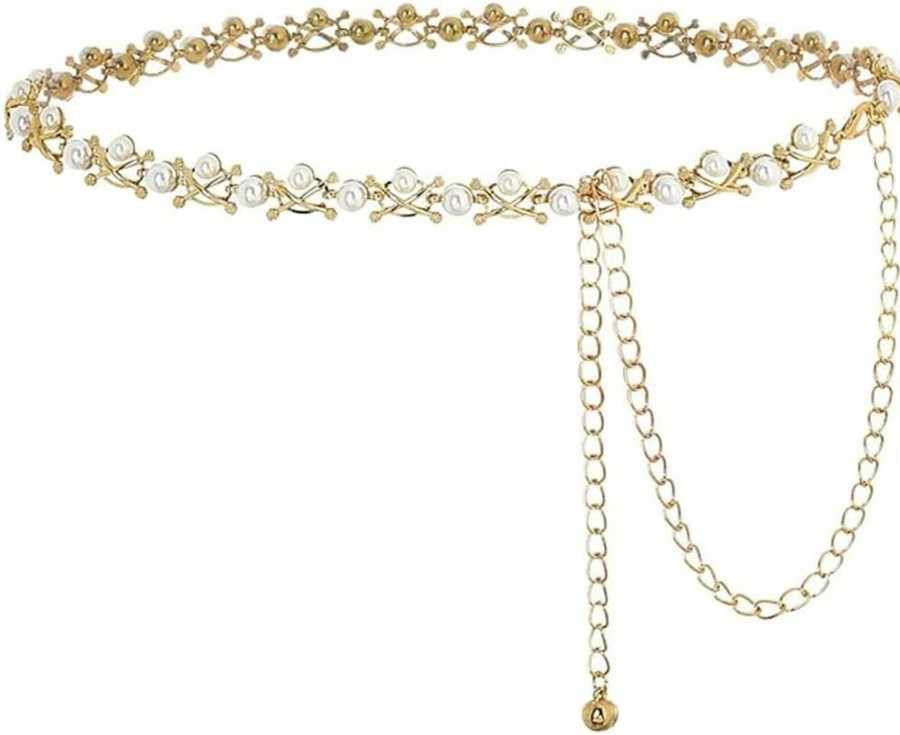 Body Chains | Urieo Urieo Boho Pearl Waist Chain Belt Adjustable Gold Belly Chains Tassel Bikini Party Dress Chain Belts Body Jewelry Accessories For Women