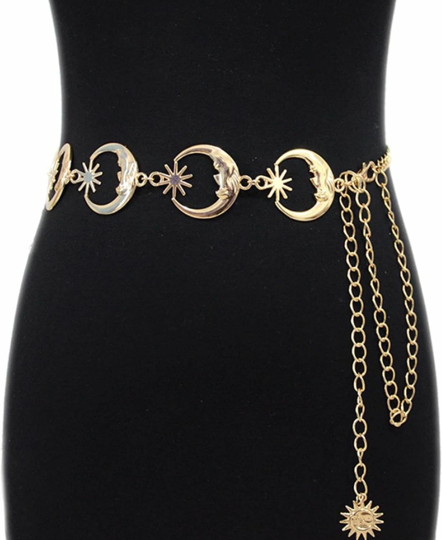 Body Chains | Ralcosuss Women'S Moon Sun Metal Link Waist Chain Belts Dress Belt Rave Body Jewelries Skirt Jeans Accessories