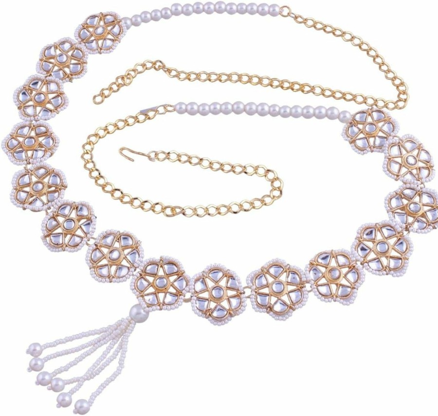 Body Chains | I Jewels I Jewels 18K Gold Plated Indian Wedding Bollywood Floral Kundan & Pearl Studded Adjustable Kamarband/Belly Chain For Women/Girls (B033-35)