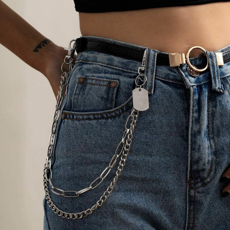 Body Chains | YERTTER Yertter Gothic Hip Hop Pants Jean Chain Tag Pendant Layered Punk Silver Trousers Chains Biker Heavy Thick Wallet Pocket Chains Silver Keychains Body Chain For Men And Women