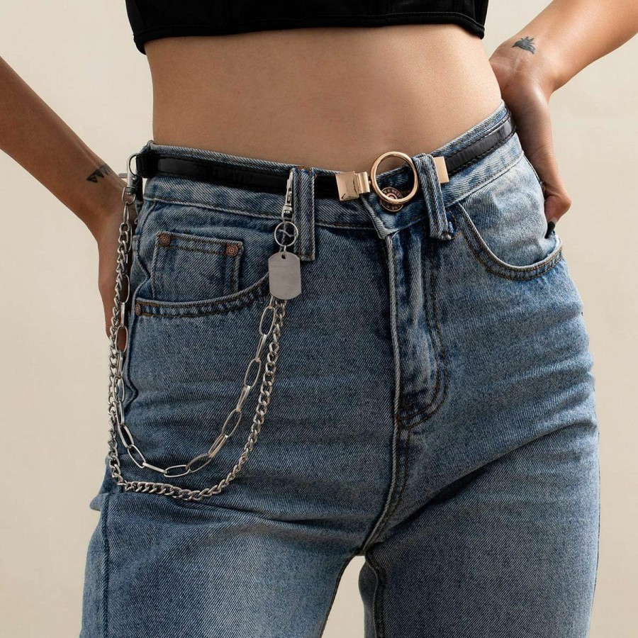 Body Chains | YERTTER Yertter Gothic Hip Hop Pants Jean Chain Tag Pendant Layered Punk Silver Trousers Chains Biker Heavy Thick Wallet Pocket Chains Silver Keychains Body Chain For Men And Women